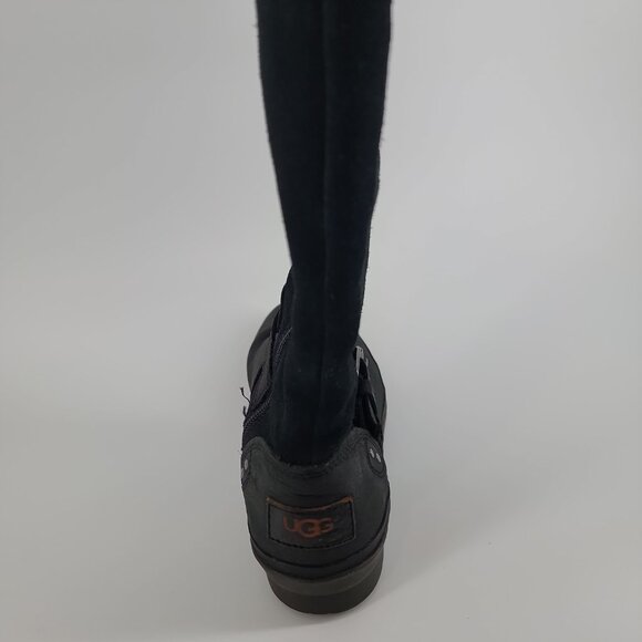UGG Black Suede & Leather Tall Moto Buckle Boots | Size 7 - Picture 5 of 9